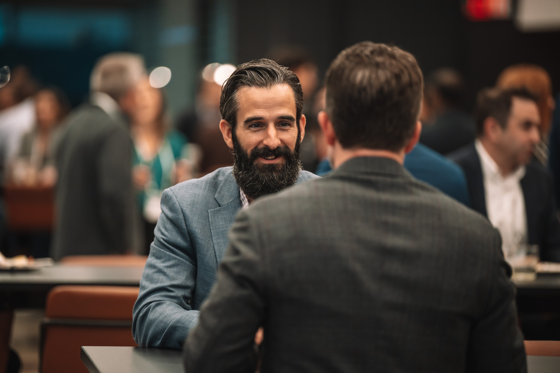 Two attendees networking